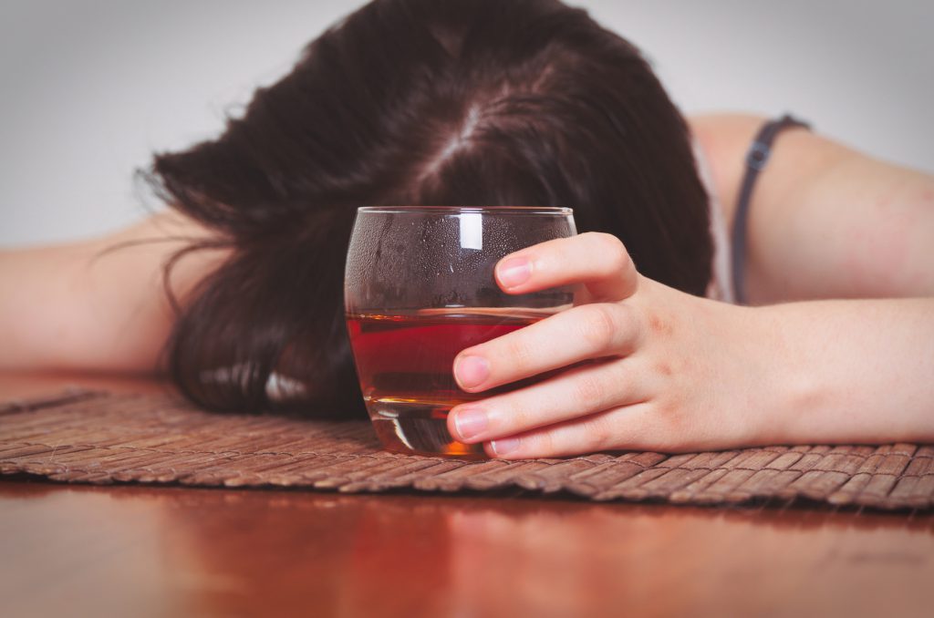 woman with alcohol addiction concept,shallow DOF